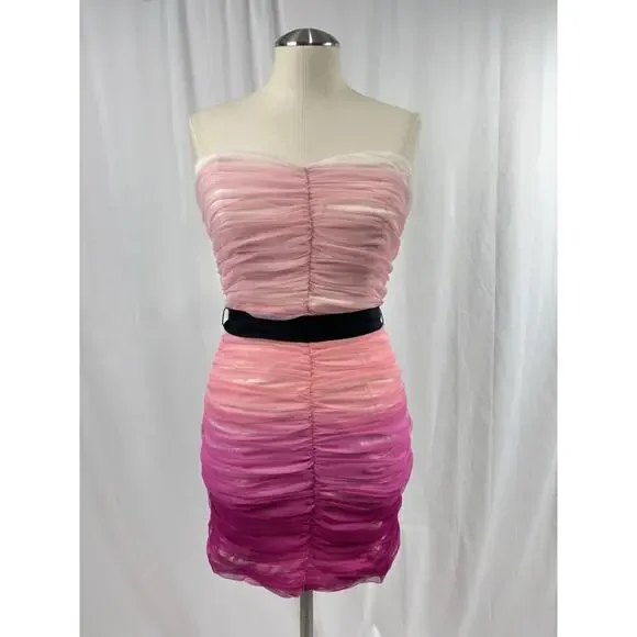 Pearl Georgina Chapman Dress Size 6 Strapless Pink Ruched Cocktail Formal Y2K - Picture 3 of 10